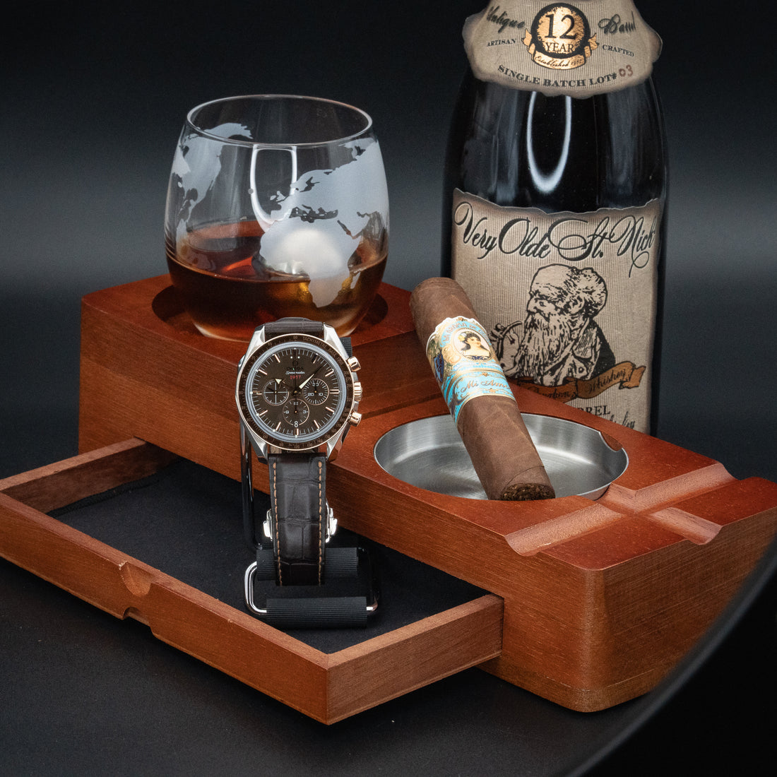 Omega Speedmaster '57 Omega Co-Axial Chronograph Watch - 41.5 mm Steel Case - Brushed Red Gold Bezel - Black Dial - Brown Leather Strap - 331.22.42.51.01.001